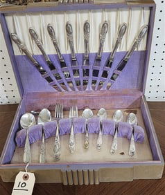 Bx'd Set Of Community Plate (White Orchid Pattern) 51 Pc. Silverplate Flatware