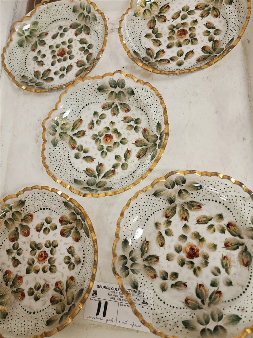 C1890 Lot 5 Cut & Reverse Painted Bowls 1 1/2" H X 6 1/2" Diam.: C1890 Lot 5 Cut & Reverse Painted Bowls 1 1/2" H X 6 1/2" Diam.