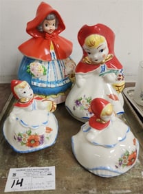 Hull 3 Pc. Red Riding Hood Set - Pitcher, Creamer & Sugar + JC Nap Co. Cookie Jar