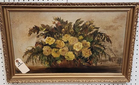 Framed O/B Floral Still Life 13 1/2" X 23 1/2" w/Frame 17" X 27"