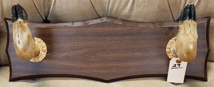 Walnut & Deer Hoof Gun Rack 8" H X 24" W