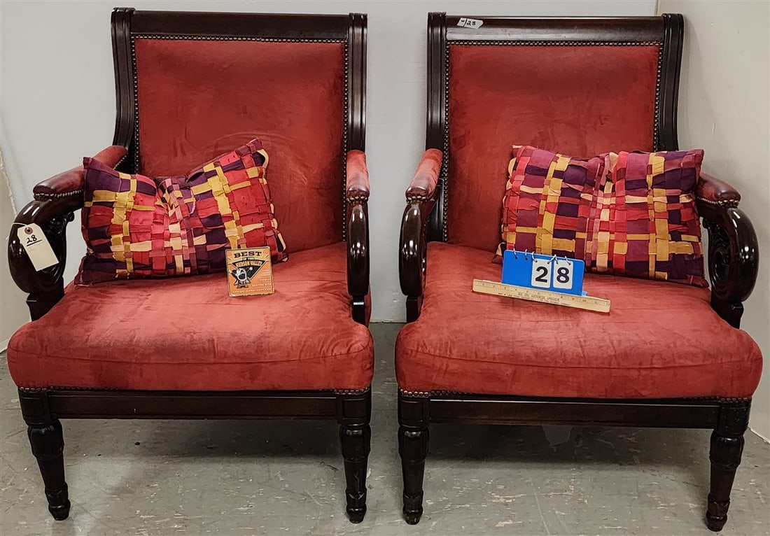 Pr. Mahog Style Empire Chairs 39" H X 29 1/2" W X 20 1/2" D: Pr. Mahog Style Empire Chairs 39" H X 29 1/2" W X 20 1/2" D