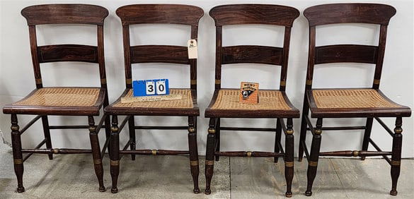Set 4 19th C Grain Ptd. Cane Seat Chairs 34" H X 18" W X 15 1/2" D