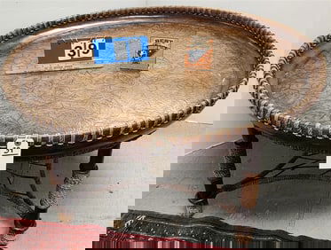 Leather, Rope & Wood Coffee Table 21" H X 41" Diam.