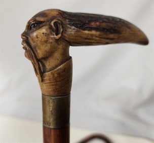 4 Canes Incl. Carved Antler Handled Chinamen w/Inset Eyes