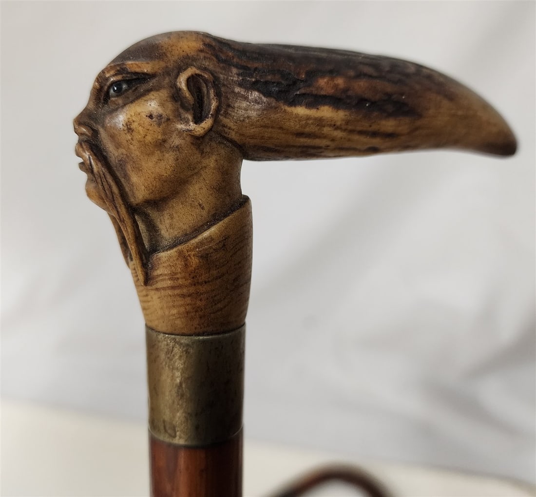 4 Canes Incl. Carved Antler Handled Chinamen w/Inset Eyes (1 of 7)