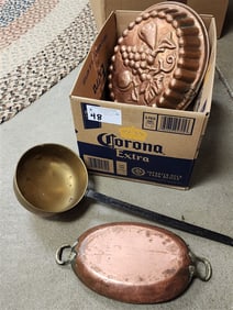 Bx of Copper Mold 2 1/2" H X 13 1/2" W X 11 1/4" D, Copper & Sterling Chaffing Dish 2" H X 12" W X 6