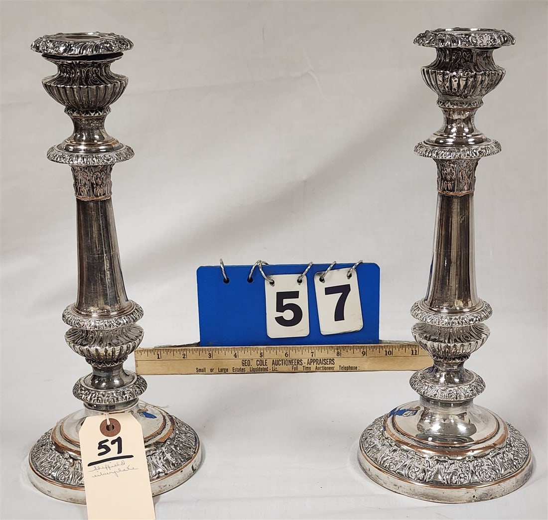 Pr. Sheffield Candlesticks 13" H: Pr. Sheffield Candlesticks 13" H