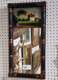 19th C Two Part Mirror w/Reverse Ptd. Panel Top 24 3/4" X 12 3/4"