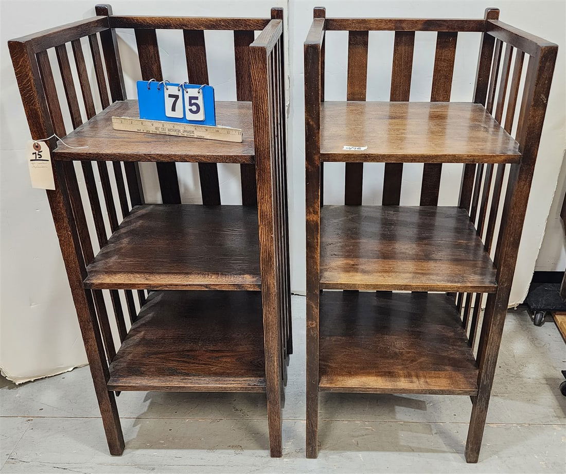 Pr. Vintage Mission Oak 3 Tier Book Shleves 42 1/2" H X 18" W X 18" D (1 of 4)