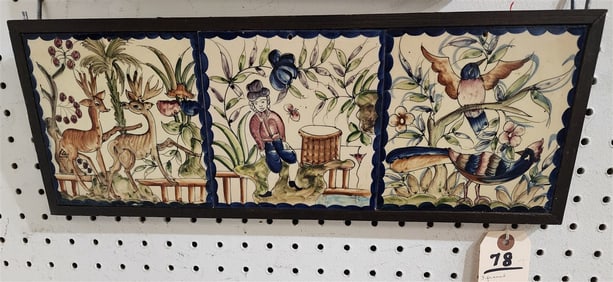 3 Framed Portuguese Tiles 6 3/4" X 18 3/4"