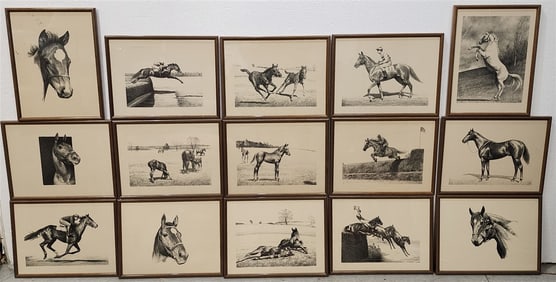 Bucket 15 Framed Horse Prints - Turf And Bluegrass By C.W. Anderson 11 3/4" X 15 3/4" w/Frame 13" X