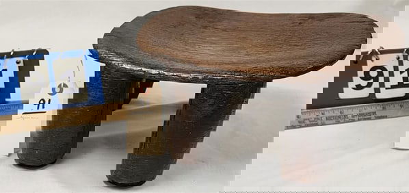 African Wooden Stool 6" H X 12 1/2" W X 9" D