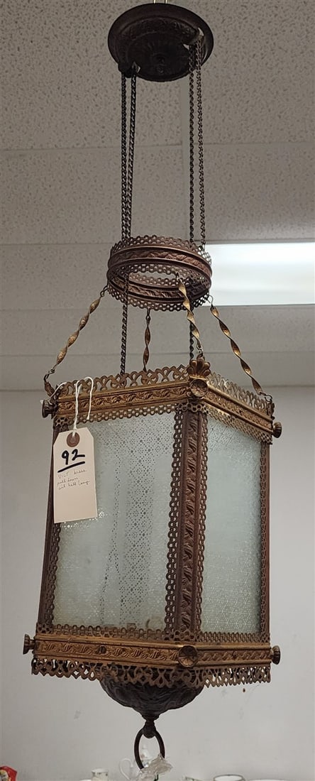 Victorian Brass Hall Latern (Pull Down, Originally Oil) 32" H X 8" Sq. (1 of 6)
