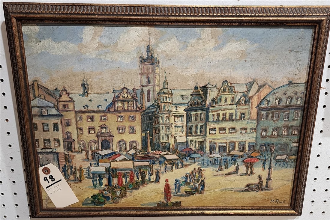 Framed O/B Street Scene Sgnd H. Ploch 14" X 20": Framed O/B Street Scene Sgnd H. Ploch 14" X 20"
