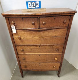 6 Drawer Oak Chest 49 1/2" H X 34" W X 19" D