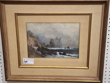 19th C Framed Watercolor Shore Scene 9 1/2" X 13 1/4" w/Frame 21 1/2" X 25 1/2"