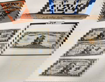 1922 Ten Dollar Gold Certificate + 3 Silver Certificate Dollar Bills - 1934, 2- 1934D