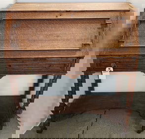 Oak Slant Front 1 Drawer Desk 42" H X 36" W X 18 1/2" D