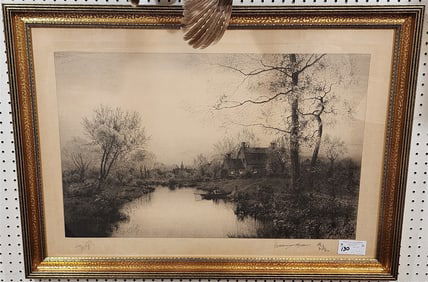 19th C Steel Engr. Landscape Pencil Sgnd Henry Lane 23 1/2" X 34" w/Frame 27 1/2" X 38 1/2"