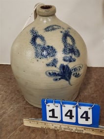 3 Gallon Blue Decorated Lehman & Riedinger Poughkeepsie NY Jug