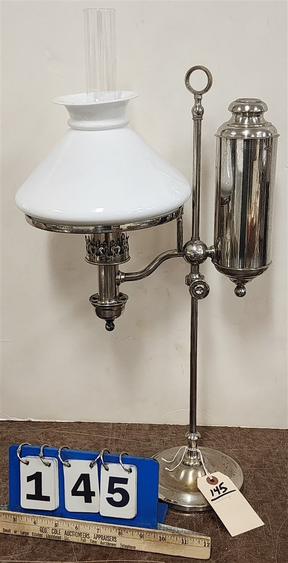 Vintage Hinrichs & Co. NY Nickel Student Lamp 23 1/2" H (1 of 1)