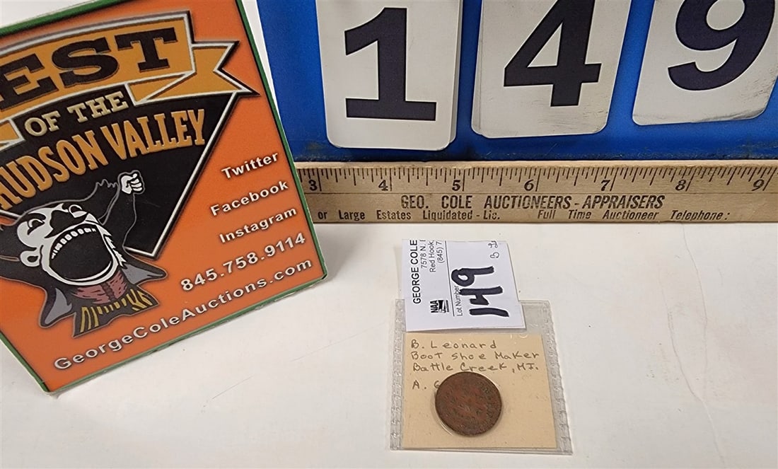 B. Leonard Boot & Shoe Maker Battle Creek MI, A. Gleason Hillsdale Civil War Token (1 of 3)