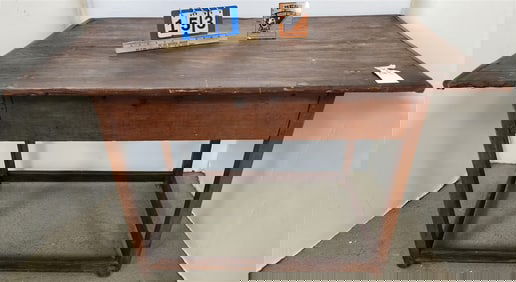 Primitive Bread Board Top Tavern Table 28 1/2" H X 46 1/2" W X 30" D