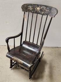 19th C Plank Seat Stenciled Rocker