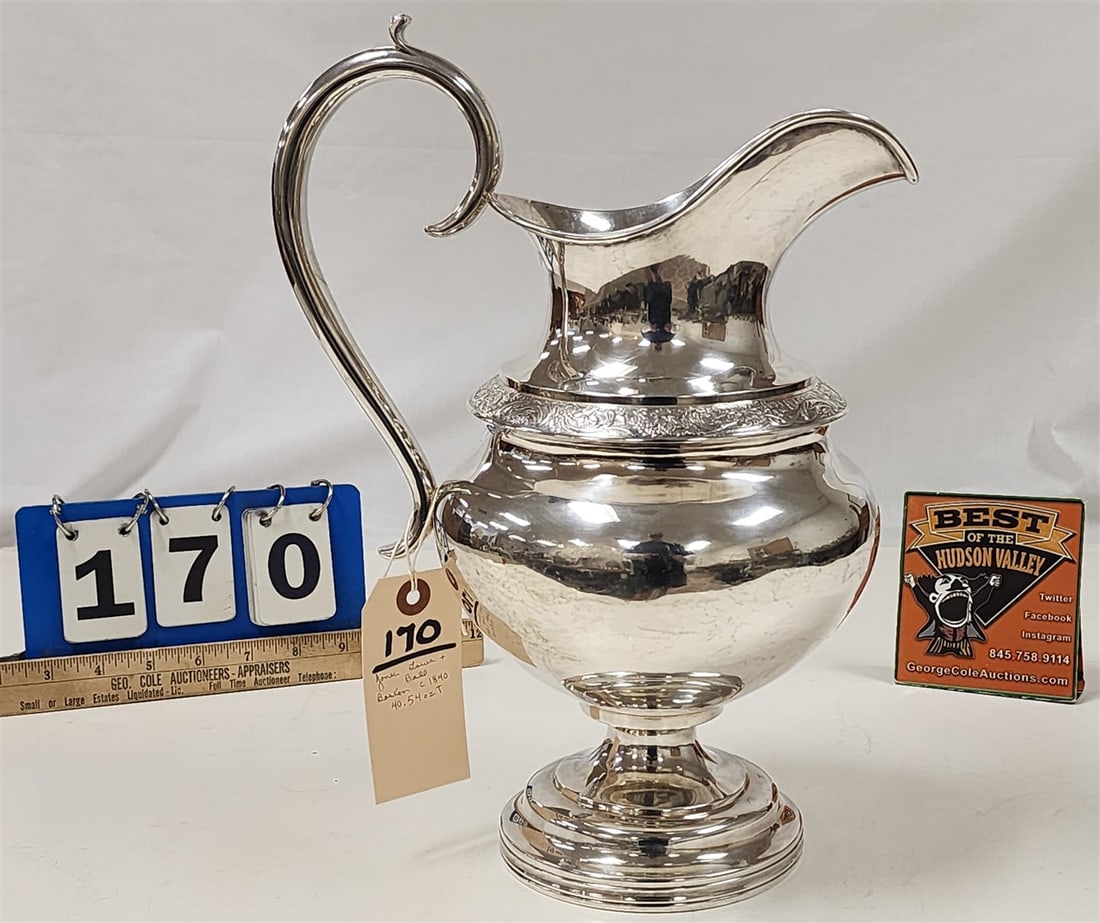Mid 19th C Coin Silver Pitcher 13 3/4" H Hallmarked Jones Lowes & Ball 40.54 ozT. (1 of 4)