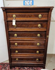 Victorian Walnut Eastlake 6 Drawer Side Lock Chest 54" H X 34 1/2" W X 20" D
