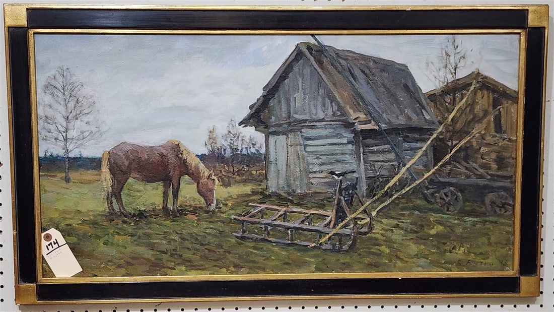 O/C Landscape w/Horse Sgnd B. Rytko 18" X 35" w/Frame 21 1/4" X 28 1/2": O/C Landscape w/Horse Sgnd B. Rytko 18" X 35" w/Frame 21 1/4" X 28 1/2"