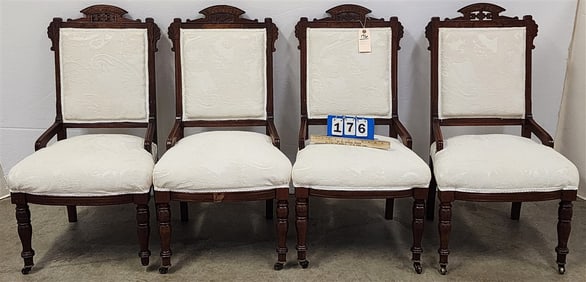 Set 4 Victorian Eastlake Walnut Chairs