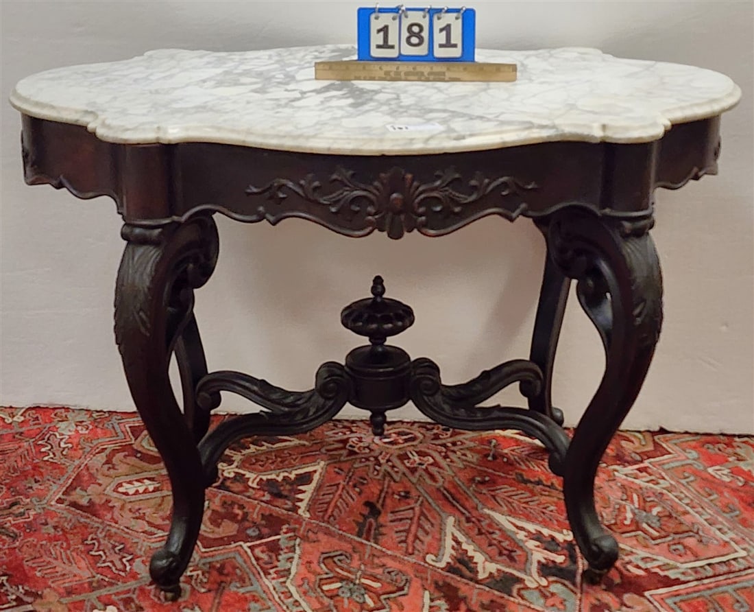 Victorian Walnut Marble Top Center Table 29" H X 42 1/2" W X 26 1/2" D (1 of 2)