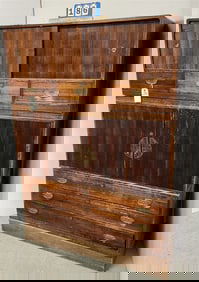 Chinese Elmwood 3 Part Cabinet 5'5" H X 46" W X 16" D