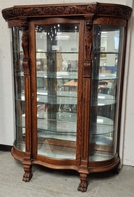 Oak Curved Glass China Cabinet 6' H X 54" W X 18 1/4" D