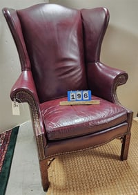 Burgundy Leather Wing Chair 47" H X 35 1/2" W X 20" D