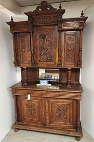 19th C Carved Oak Cabinet 96" H X 55" W x 19" D