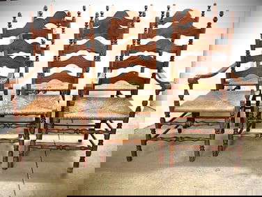Set 6 Ladderback Rush Seat Chairs