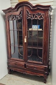 Chinese Carved Mahog 2 Door Over 2 Drawer Cabinet 6'H X 43" W X 15 1/2" D