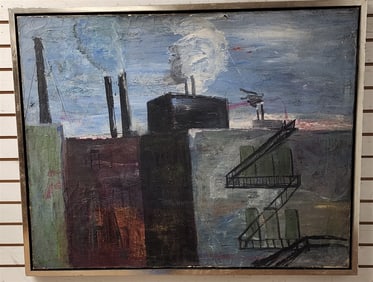 O/C Industrial Scape From Chasteen Estate Woodstock, NY 33" X 42" w/Frame 35" X 44"