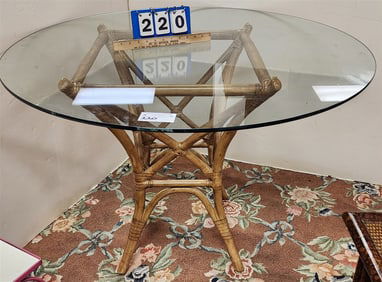Bamboo Base Glass Top Patio Table 30" H X 42" Diam.