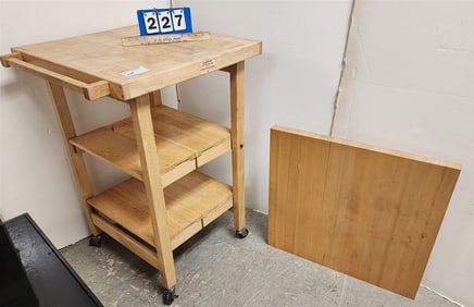 Folding Lift Top Butcher Block Oasis Island w/Extra Cutting Board 25" H X 24 1/2" W