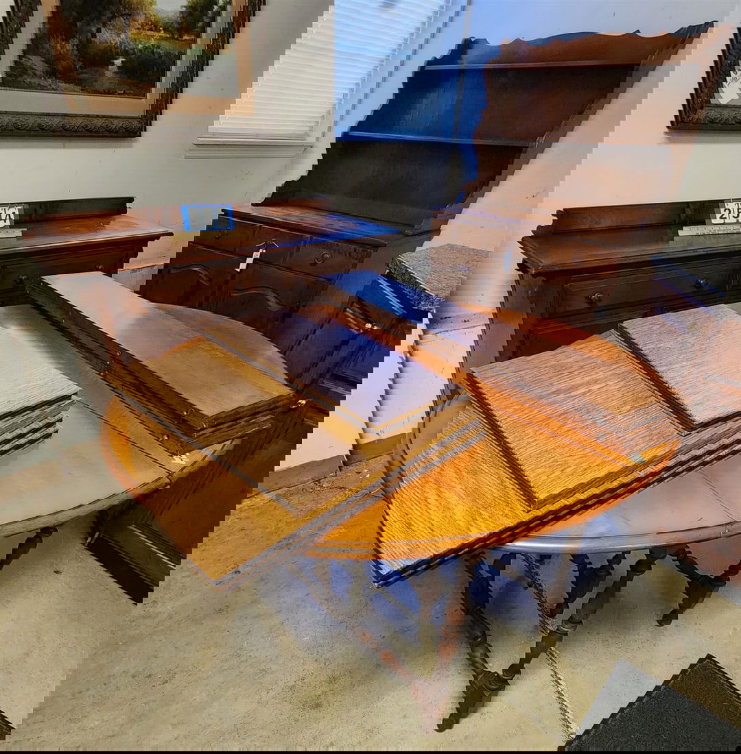 3 Pc. Maple Dining Set - Drop Leaf Table w/3 Leaves 46" W X 53 1/2" L Open, Hutch 62" H X 42" W X 18: 3 Pc. Maple Dining Set - Drop Leaf Table w/3 Leaves 46" W X 53 1/2" L Open, Hutch 62" H X 42" W X 18 1/2" D, Sidebaord 37" H 54" W X 18" D