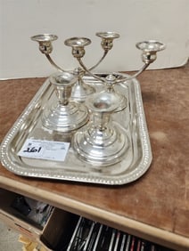 Tray Weighted Sterling - Pr. Candelabra + Pr. Candlesticks