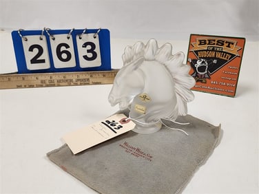 Frosted Crystal Horse Head Car Mascott/Hood Ornament Vannes France 5 1/4"