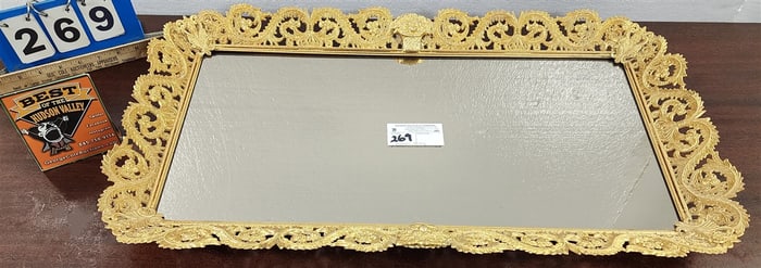 Brass Mirrored Dresser Tray 2 1/2" H 16" D