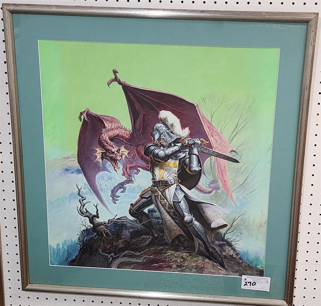 Framed Arylic Dragon Slayer Sgnd Norem (Earl) 23" X 22" w/Frame 29" X 28" (1 of 5)