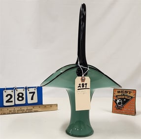 Hand Blown Art Glass Basket 16" H X 10 1/4" W X 7" D