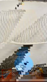 Chinese Glazed Pottery Vase Lamp 29" H